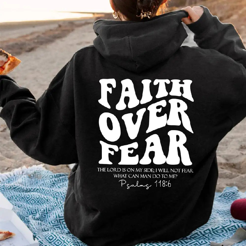 Faith Over Fear Christian Sweatshirt with Bible Verse Hoodie
