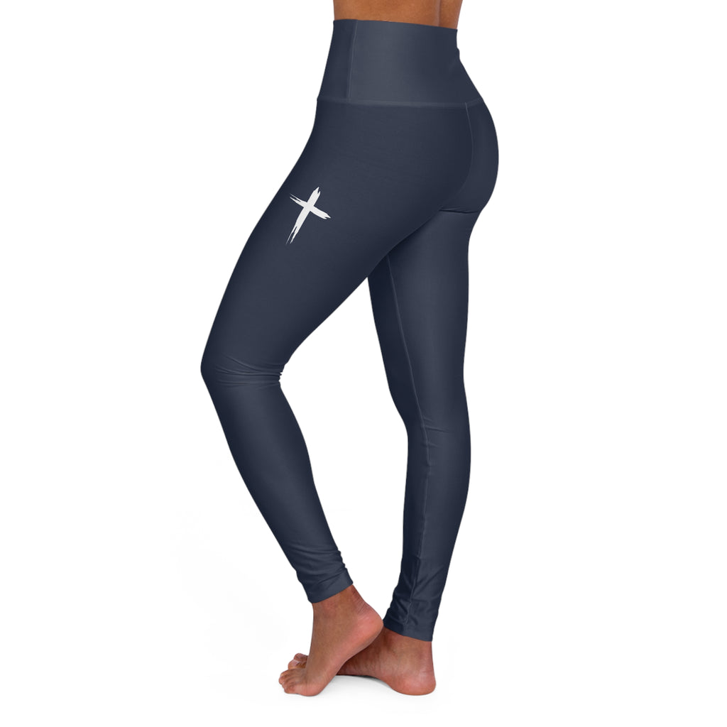 Cross Design High Waisted Yoga Leggings - Navy