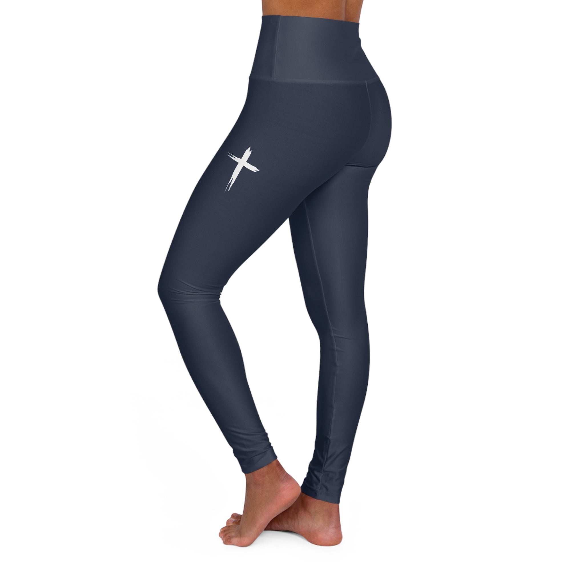 Cross Design High Waisted Yoga Leggings - Navy