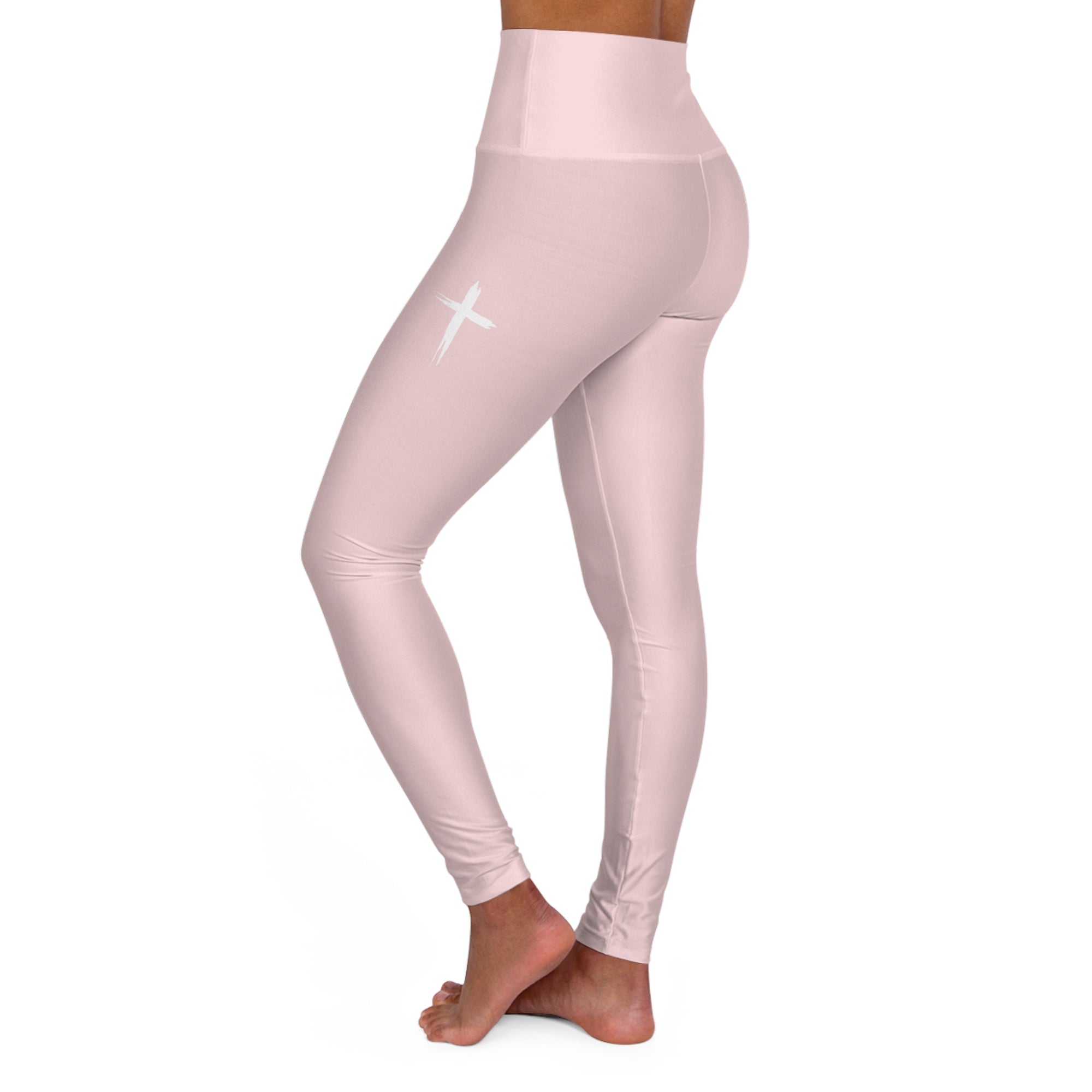 Cross Design High Waisted Yoga Leggings - Pink