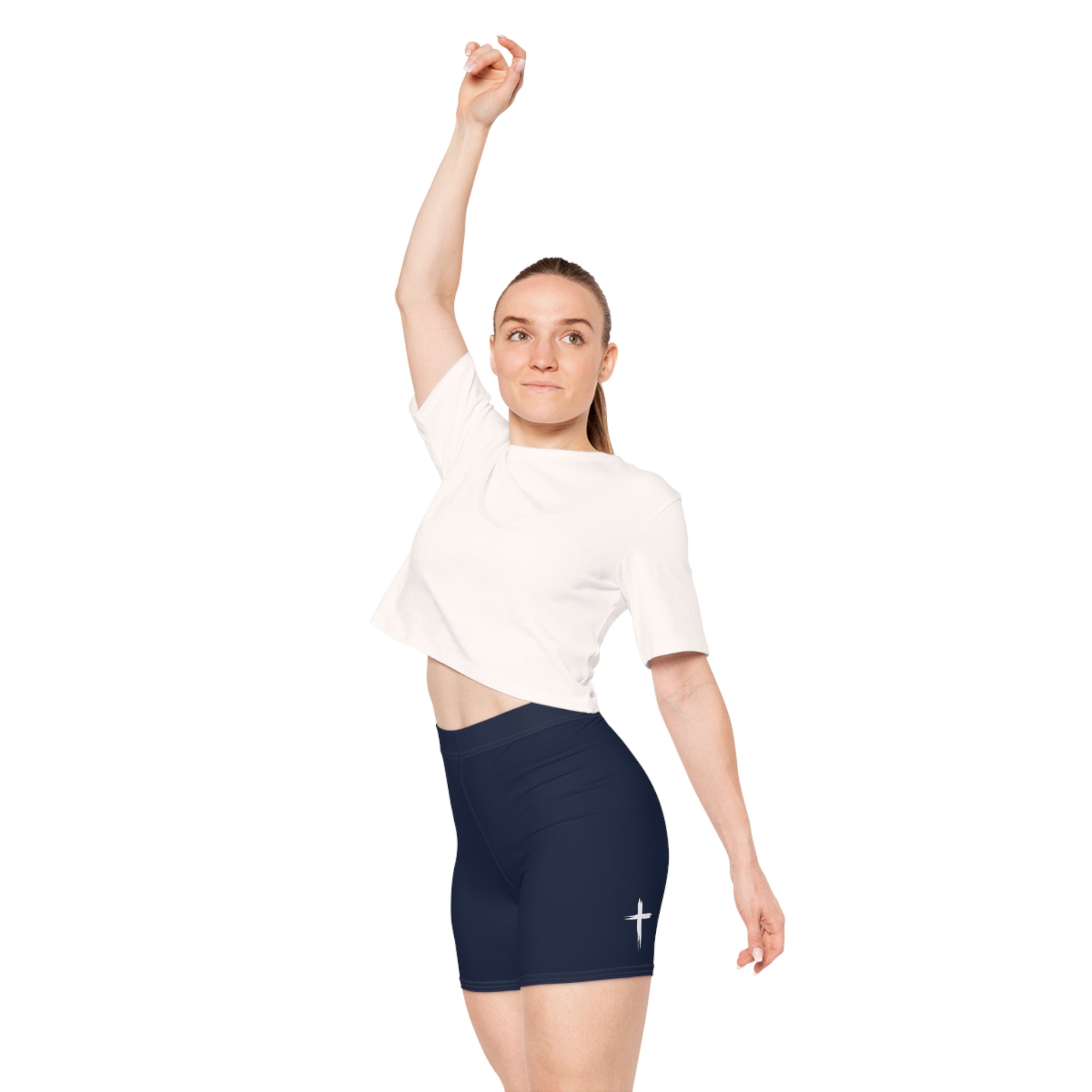 Cross Design Women's Biker Shorts - Navy