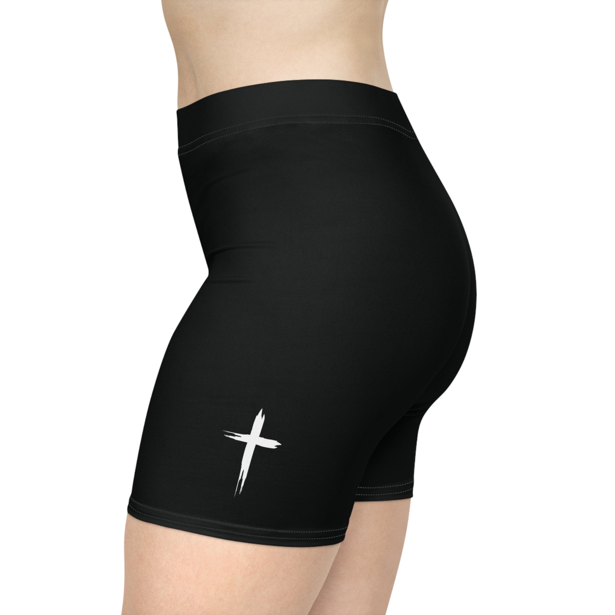 Cross Design Women's Biker Shorts - Black