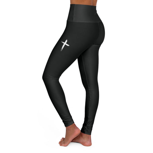 Cross Design High Waisted Yoga Leggings - Black