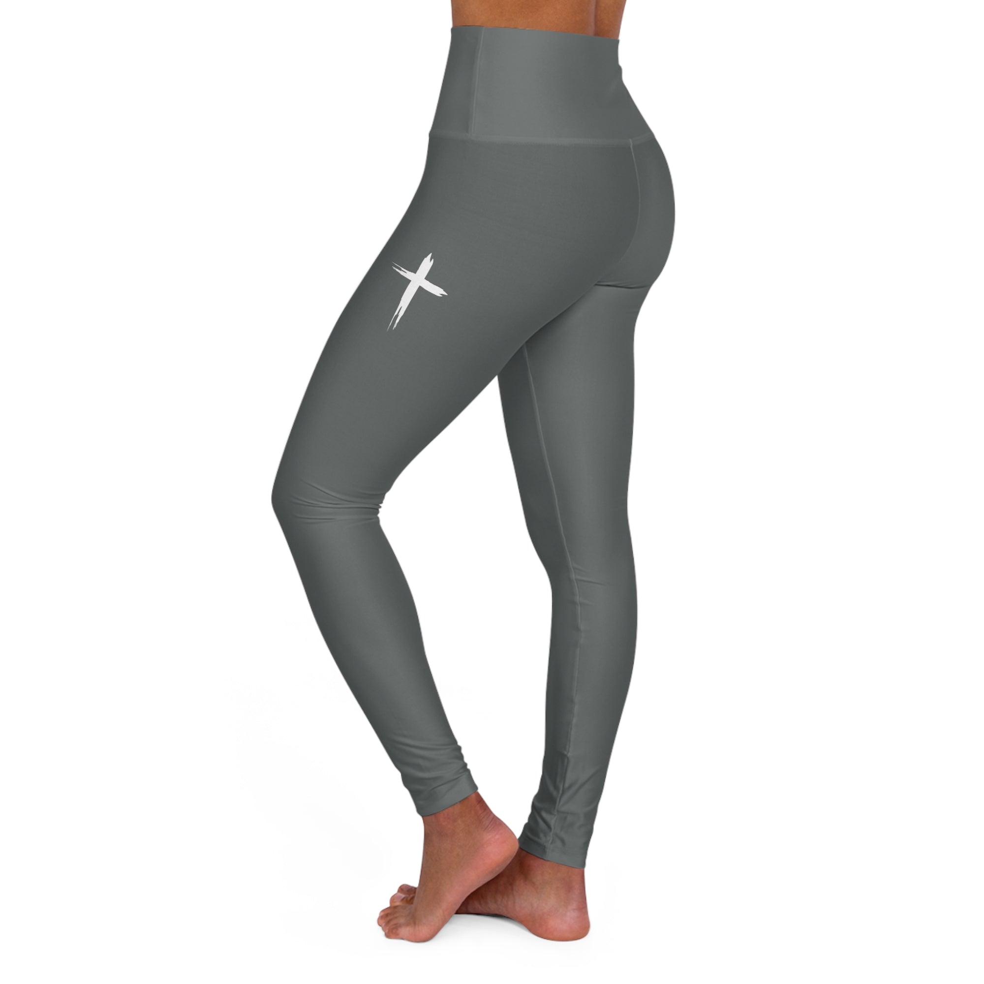 Cross Design High Waisted Yoga Leggings - Gray