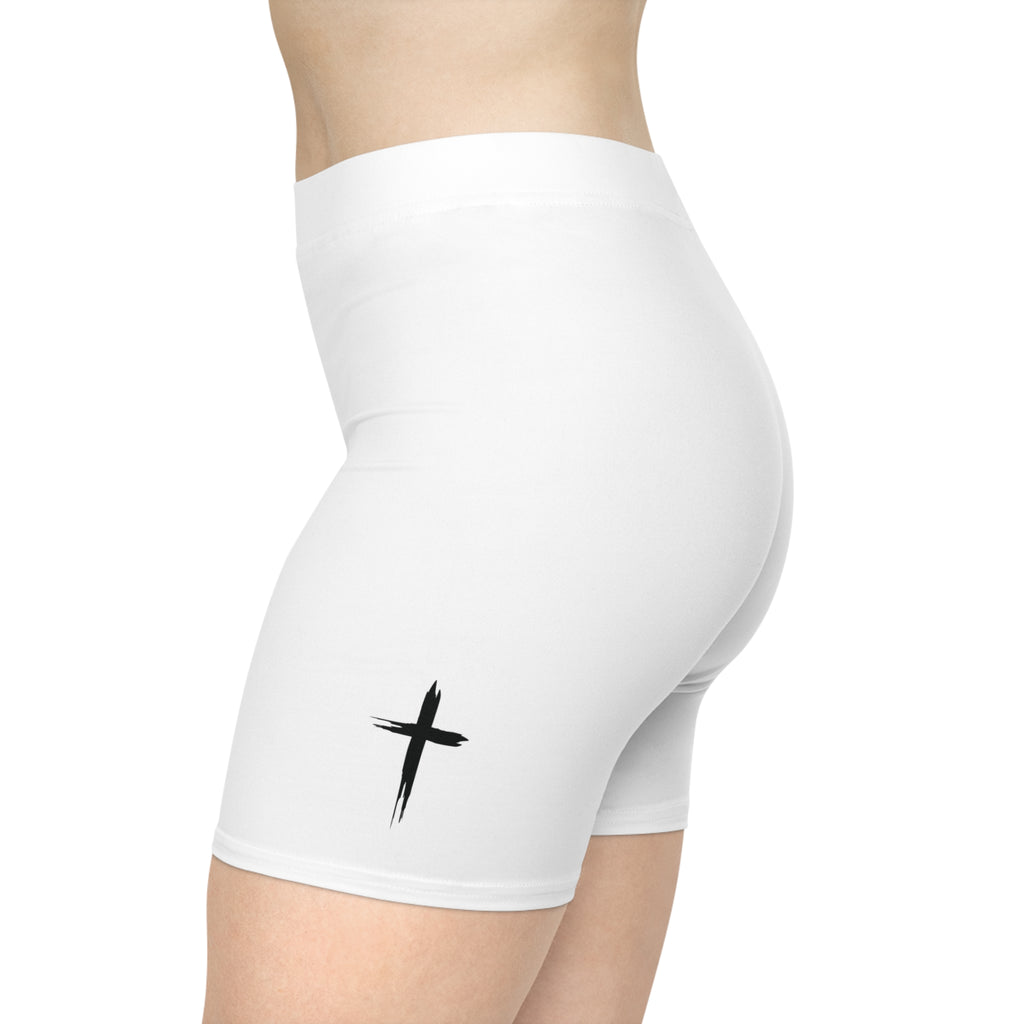 Cross Design Women's Biker Shorts - White