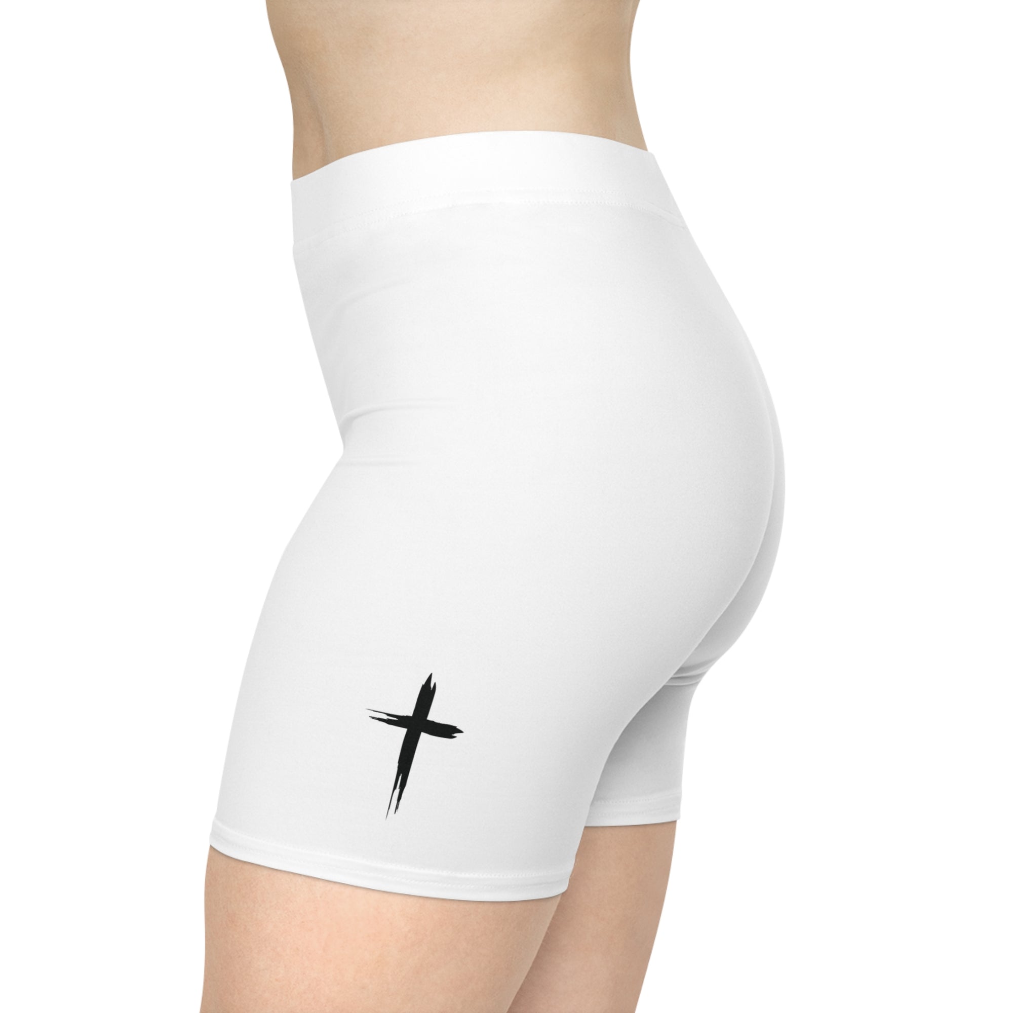 Cross Design Women's Biker Shorts - White