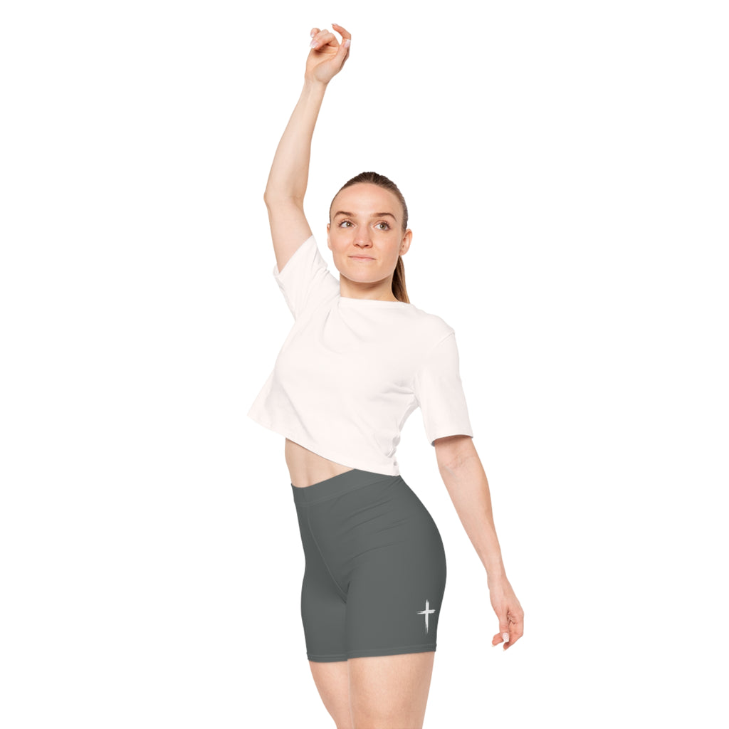 Cross Design Women's Biker Shorts - Gray