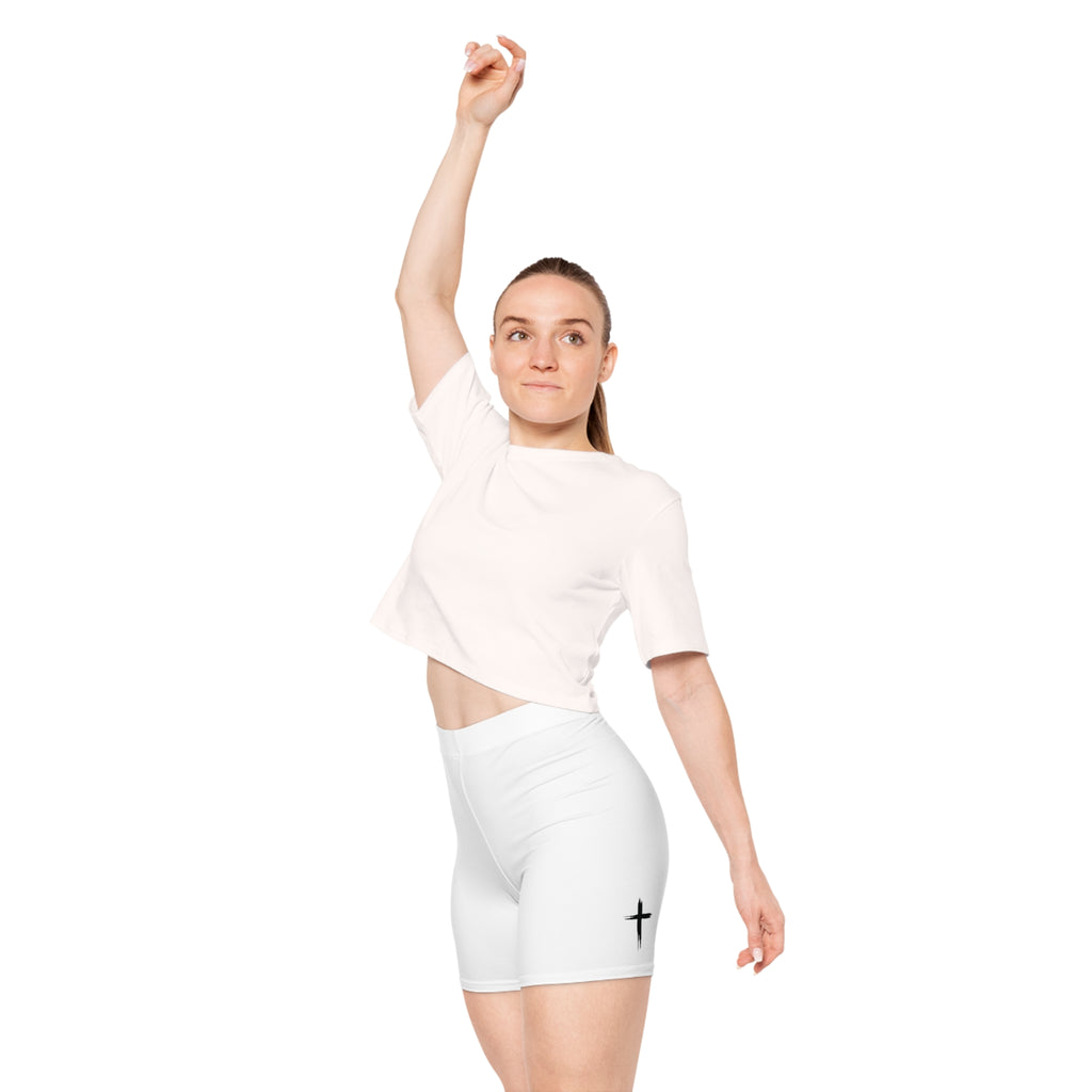Cross Design Women's Biker Shorts - White
