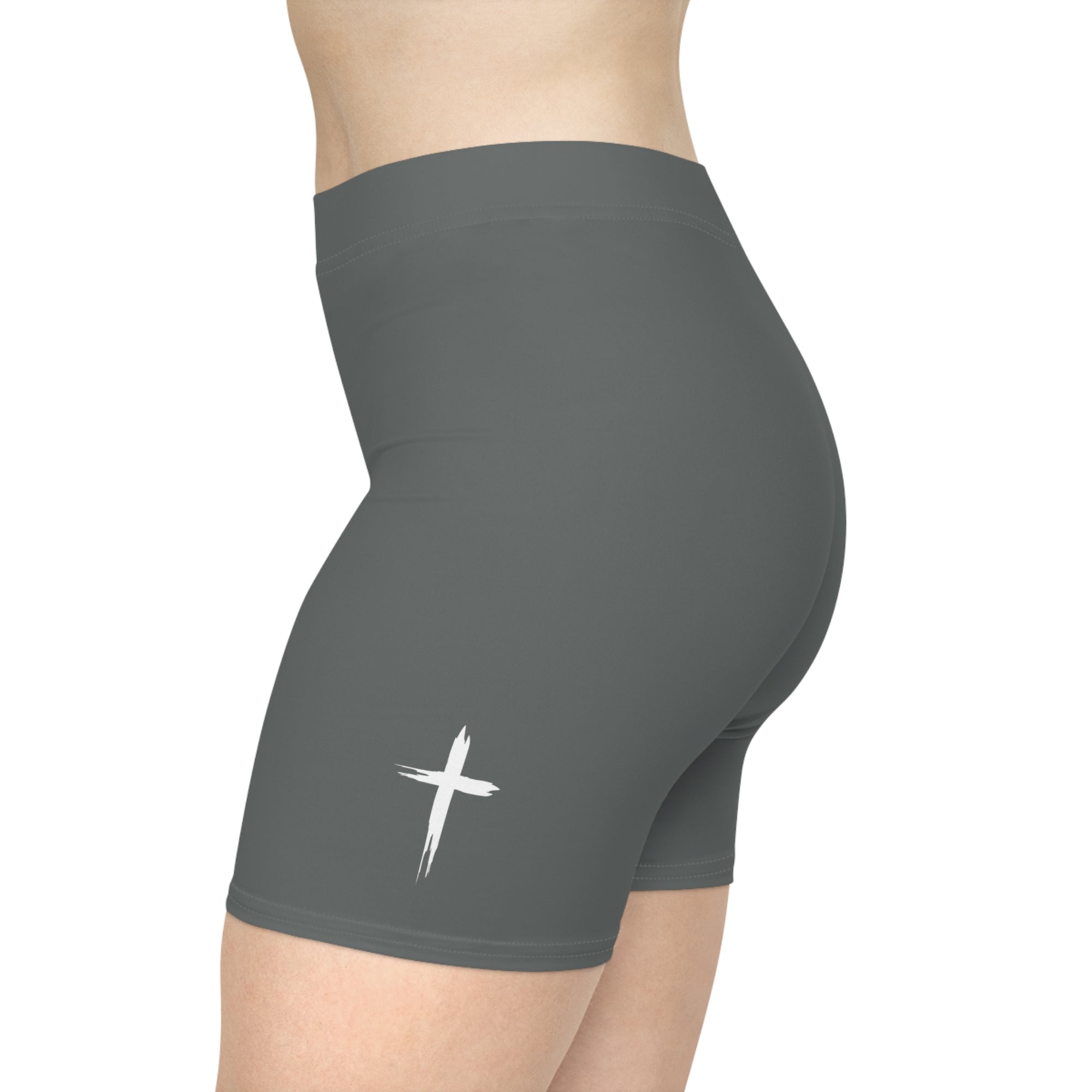 Cross Design Women's Biker Shorts - Gray