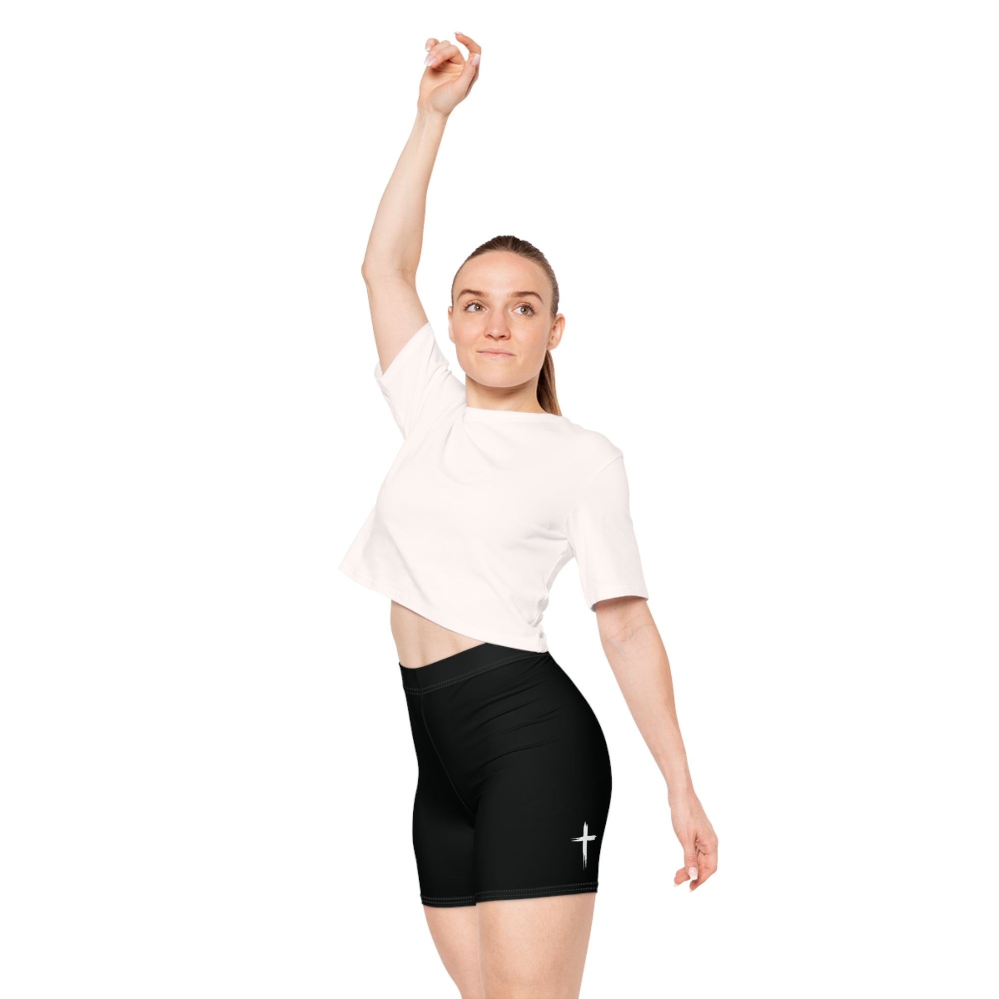 Cross Design Women's Biker Shorts - Black