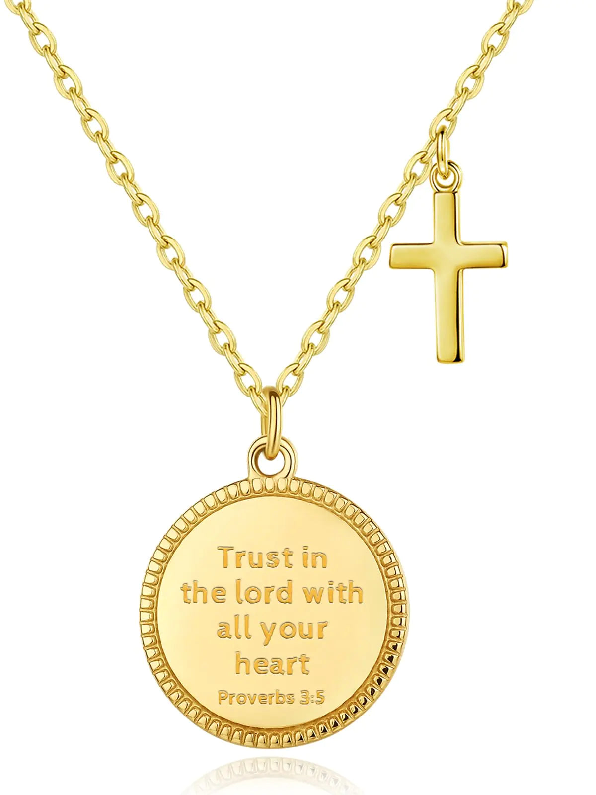 Engraved Coin Pendant Necklace for Christians. Bible Verse Cross Necklace