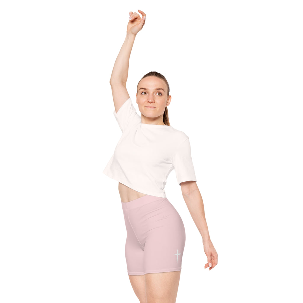Cross Design Women's Biker Shorts - Pink
