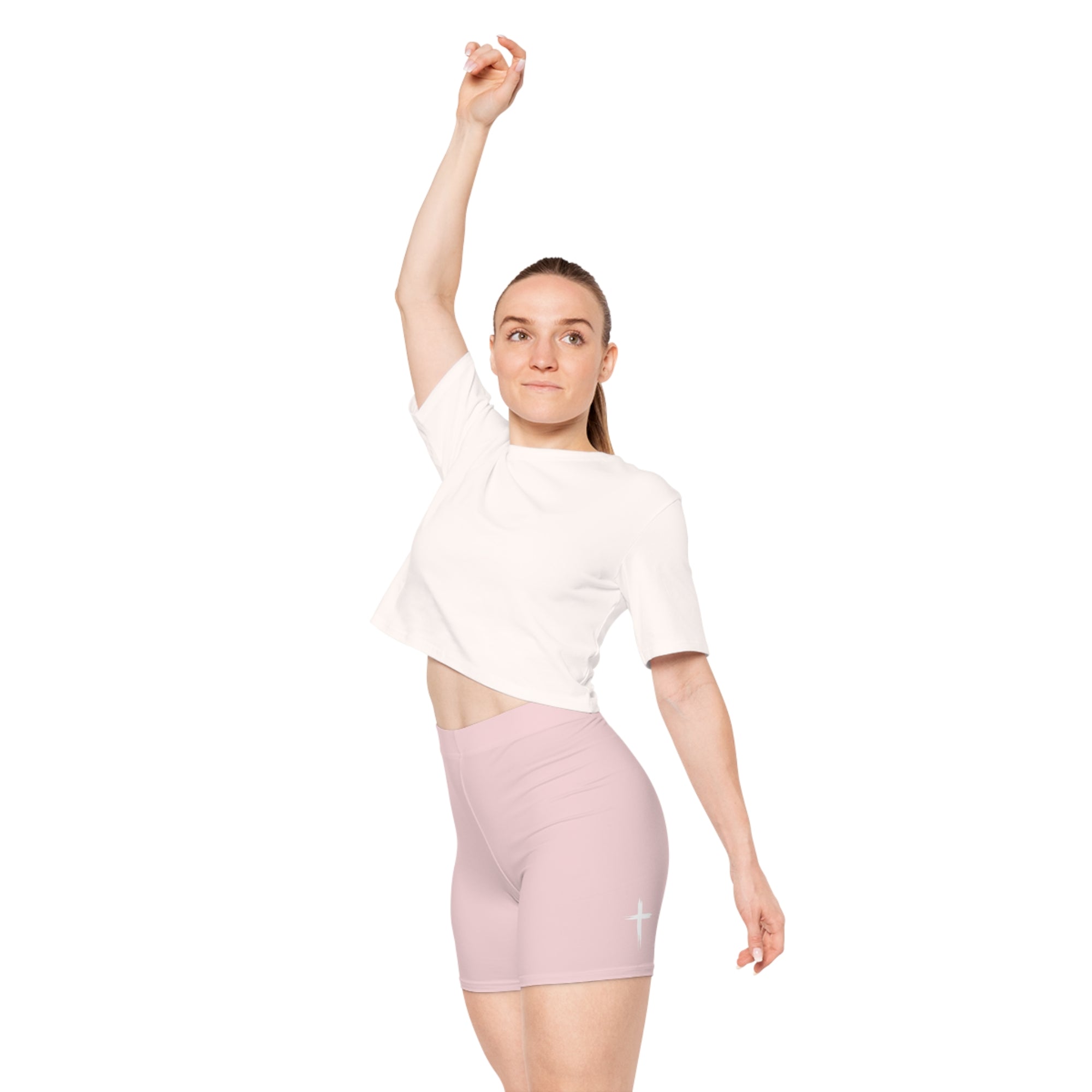 Cross Design Women's Biker Shorts - Pink
