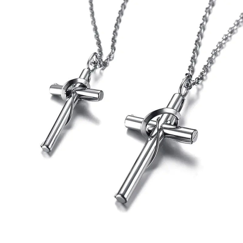 Stainless Steel Couple Cross Pendant Christian Jewelry