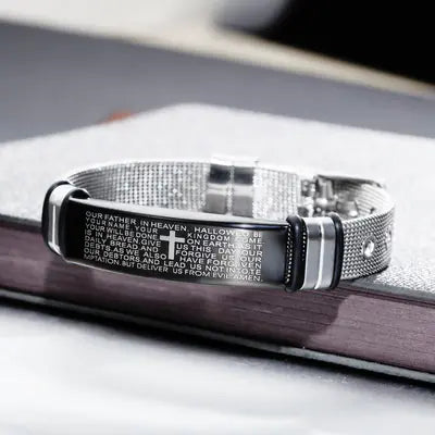 Black Titanium Steel Bracelet with Christian Verses