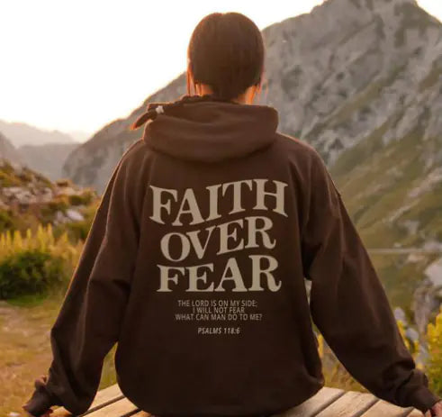 Faith Over Fear Christian Sweatshirt with Bible Verse Hoodie