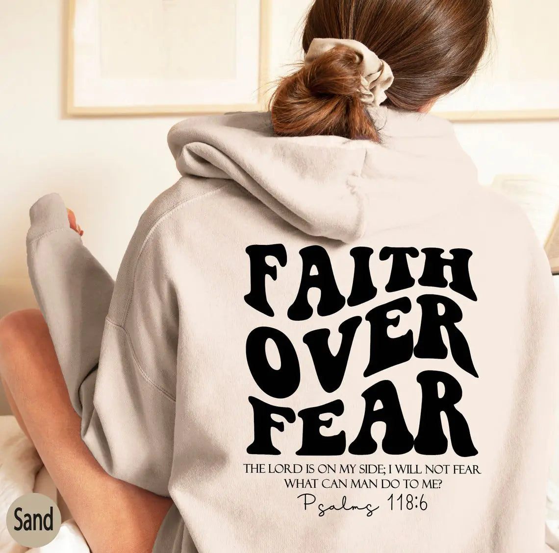 Faith Over Fear Christian Sweatshirt with Bible Verse Hoodie